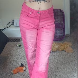 Pink Acid Wash Bootcut Jeans